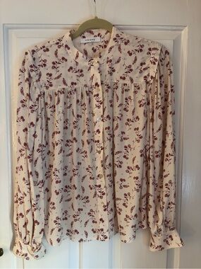 Frame Denim Cream Blouse with Burgundy Floral Motif